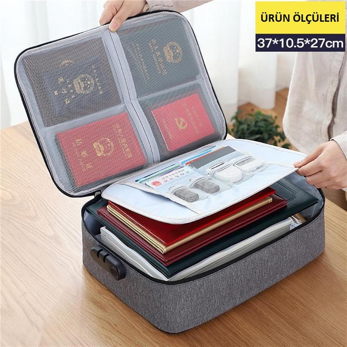 Belge Evrak Pasaport Saklama Düzenleyici Çanta Kilitli Seyahat Organizer Çantası