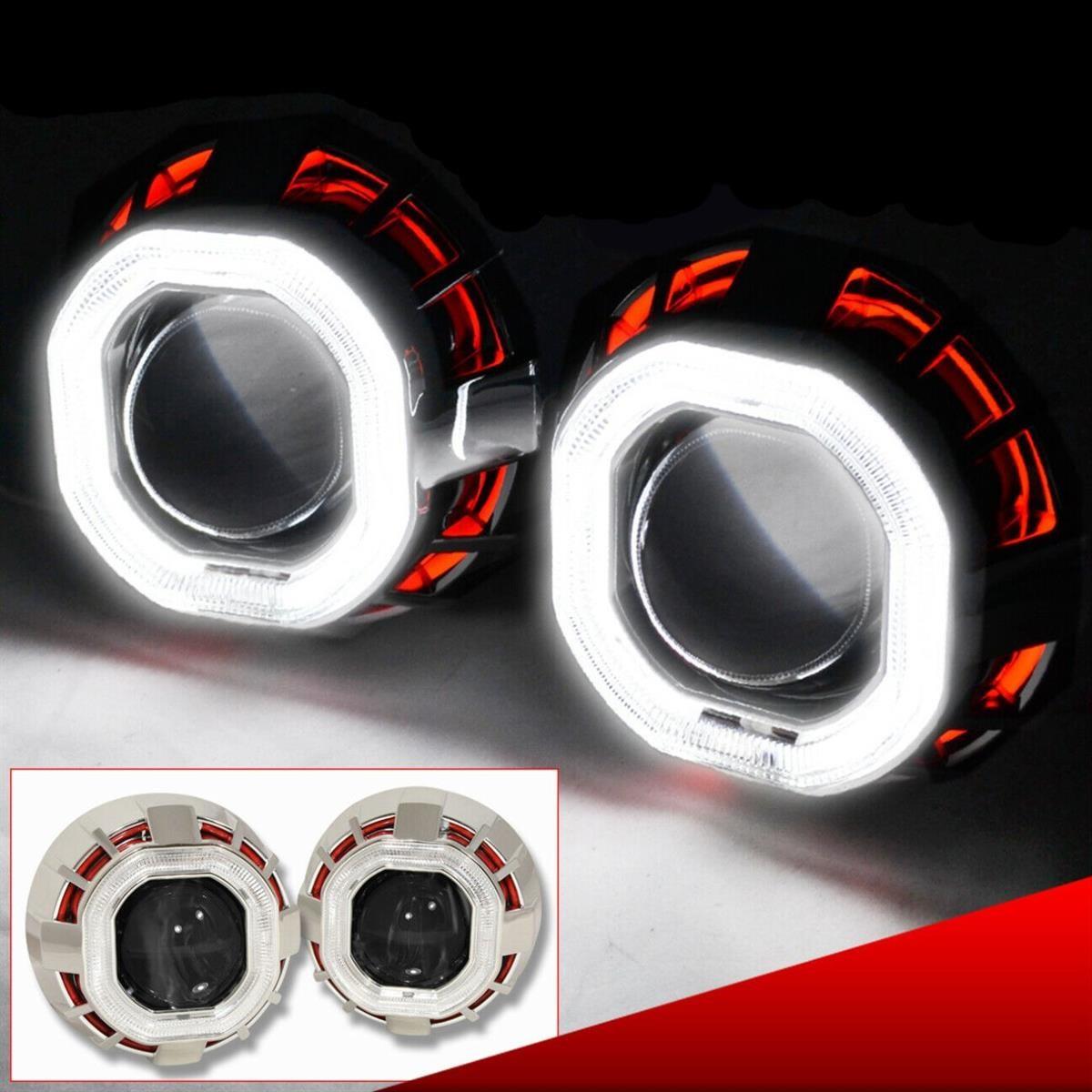 Bi-Xenon KARE 2,5 İnç Projektör Lens Çift Angel Renk KIRMIZI BEYAZ