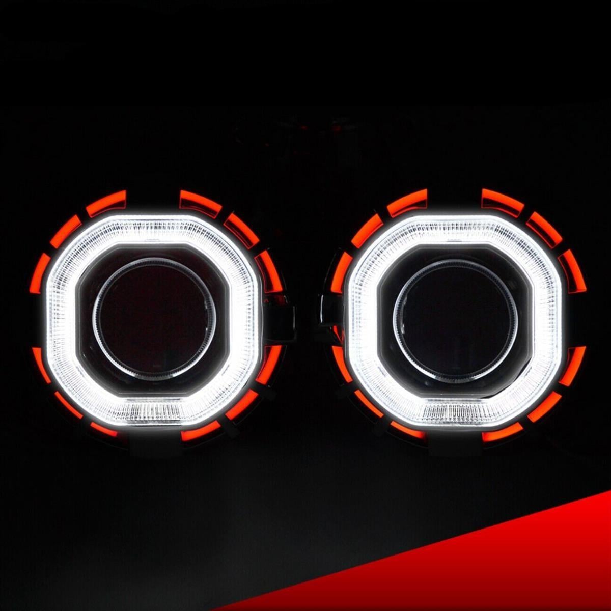 Bi-Xenon KARE 2,5 İnç Projektör Lens Çift Angel Renk KIRMIZI BEYAZ