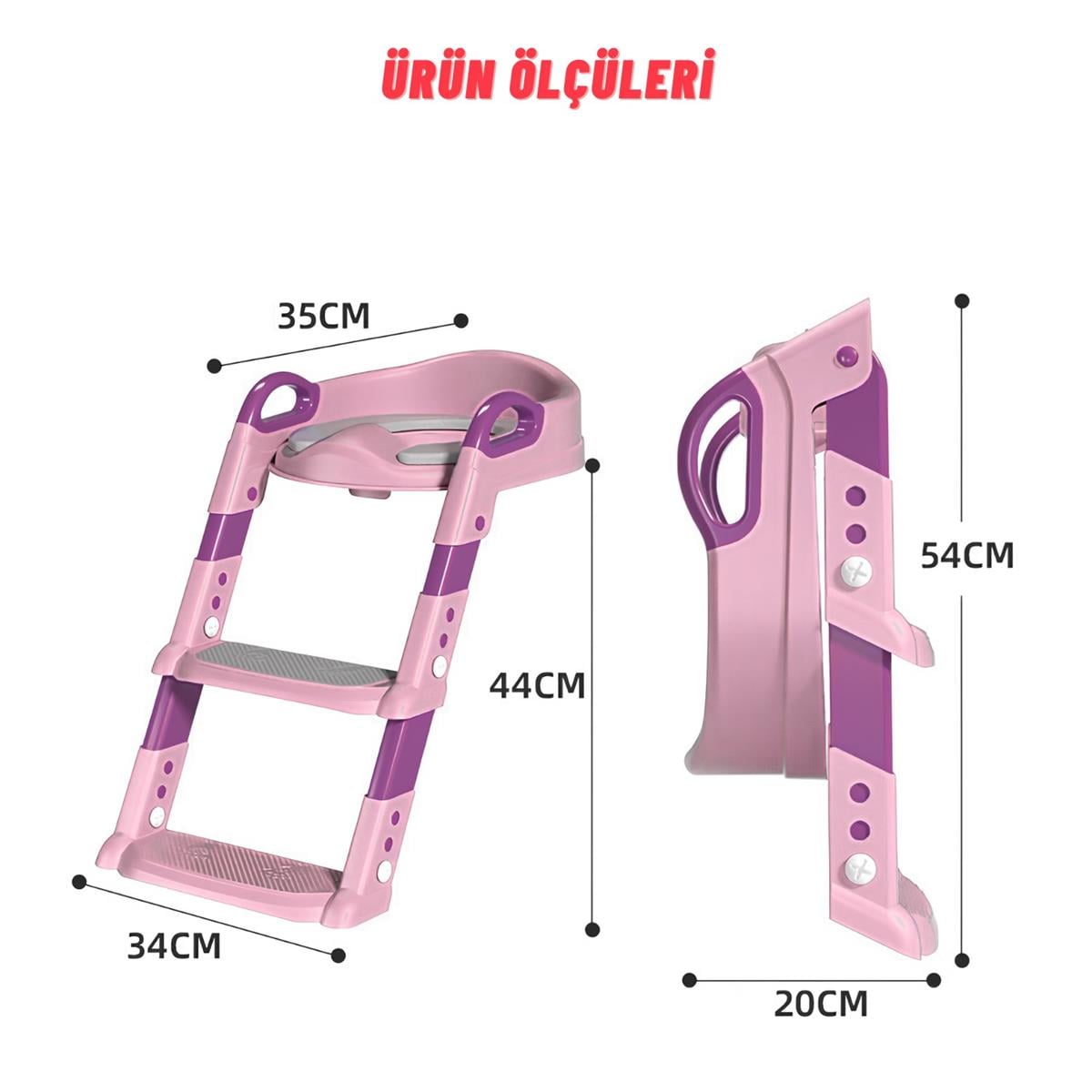 Çocuk Merdivenli Klozet Adaptörü Yükseklik Ayarlı Pratik Tuvalet Eğitici Klozet Oturak Pembe
