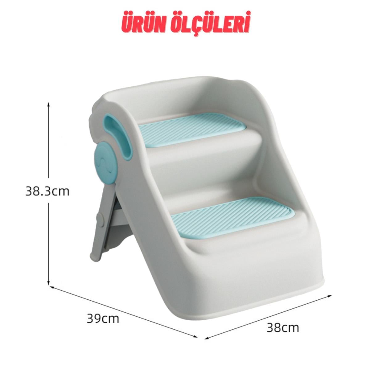 Çocuk Taburesi Katlanabilir Kaymaz İki Basamaklı Merdiven Çocuk Banyo Tuvalet Lavabo Yükseltici Mavi