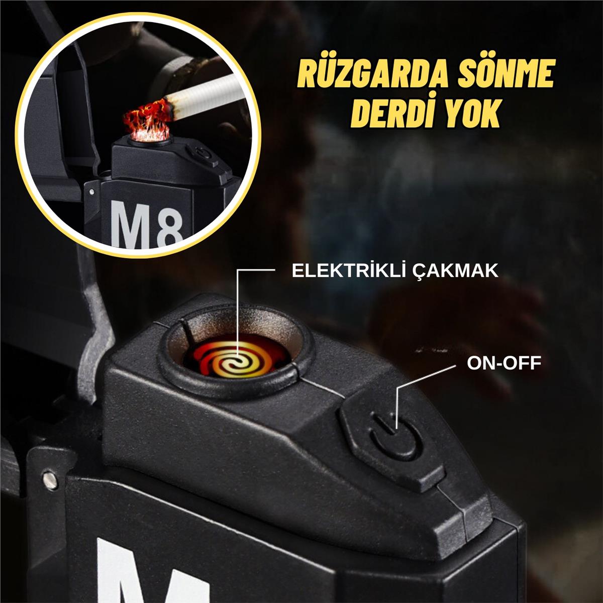 Çok Amaçlı Şarjlı Kamp Piknik LED El Feneri & Elektrikli Rüzgar Çakmak Usb Şarjlı