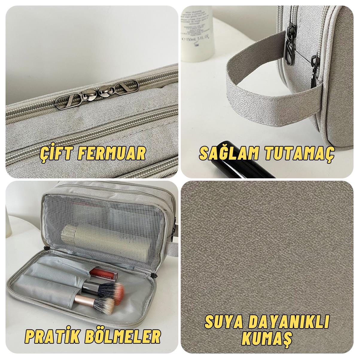 Çok Bölmeli Traş, Makyaj ve Kozmetik Malzemeleri Taşıma ve Saklama Organizer Çantası