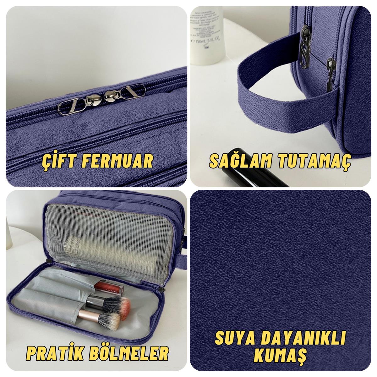 Çok Bölmeli Traş, Makyaj ve Kozmetik Malzemeleri Taşıma ve Saklama Organizer Çantası
