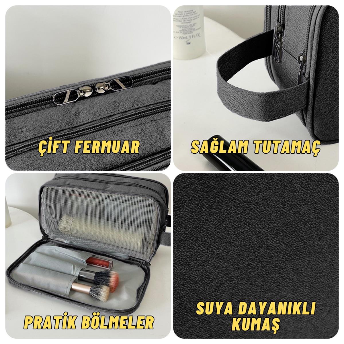 Çok Bölmeli Traş, Makyaj ve Kozmetik Malzemeleri Taşıma ve Saklama Organizer Çantası