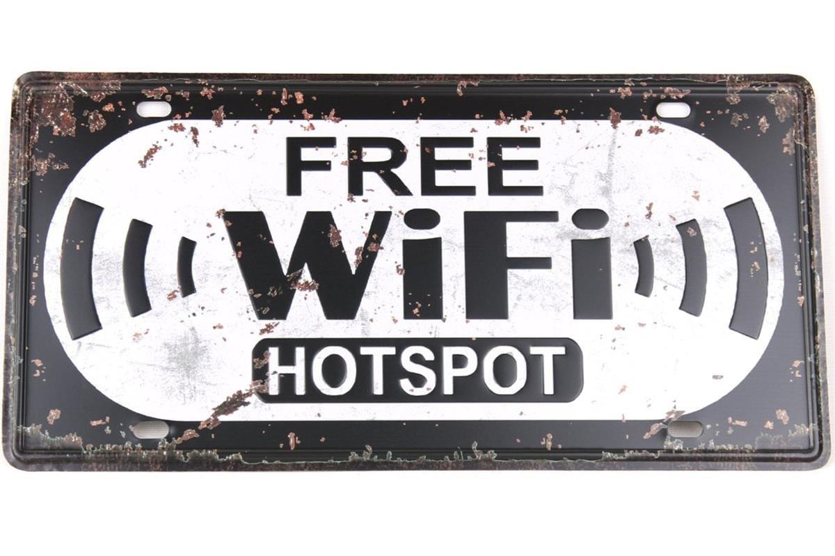 Dekoratif Metal Tabela Retro Dekor Duvar Süsü Free Wi-Fi 30x15 CM