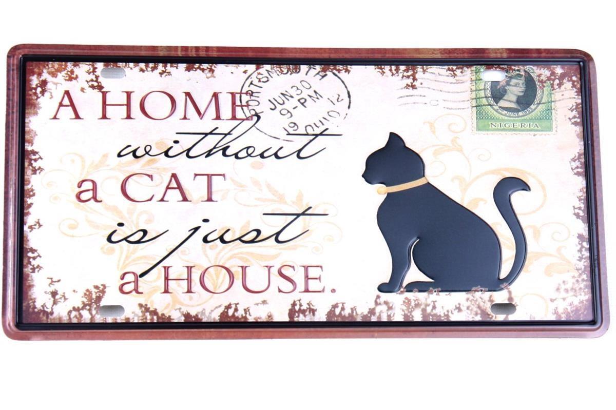 Duvar Süsü Dekor Retro Metal Tabela Cat 30x15 CM