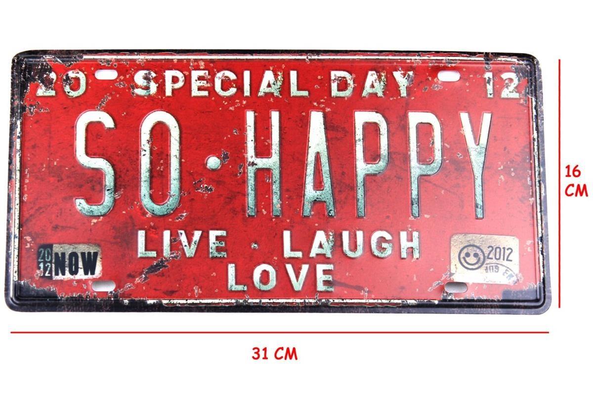 Duvar Süsü Dekor Retro Metal Tabela Happy 30x15 CM