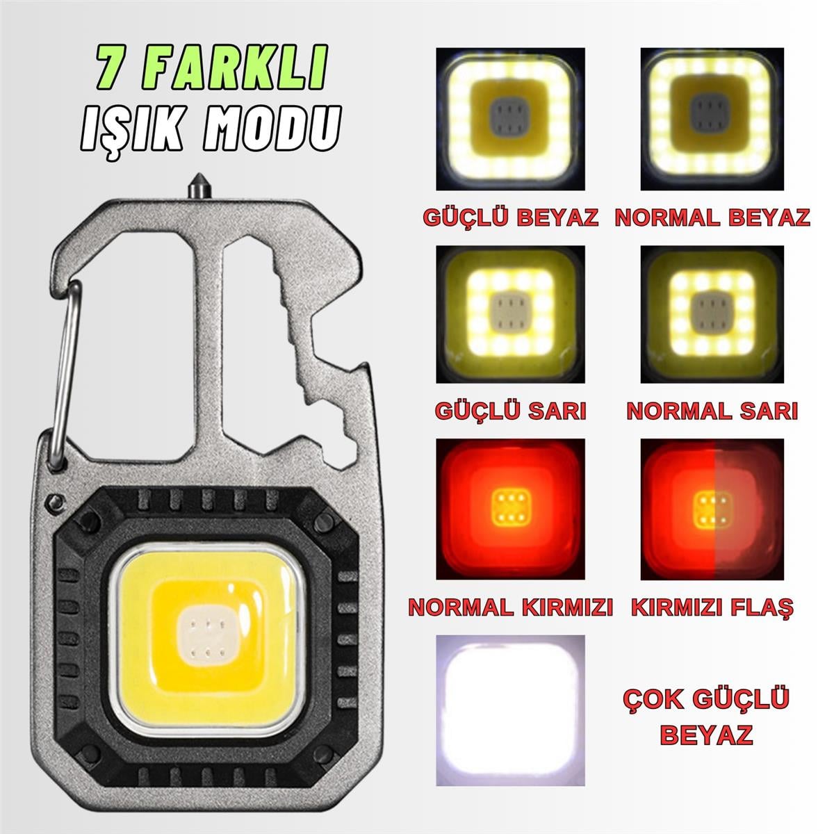 El Feneri Metal Gövdeli Cob Led Çok Fonksiyonlu Kamp Ve Karavan Feneri Işıldak İkaz Lambası