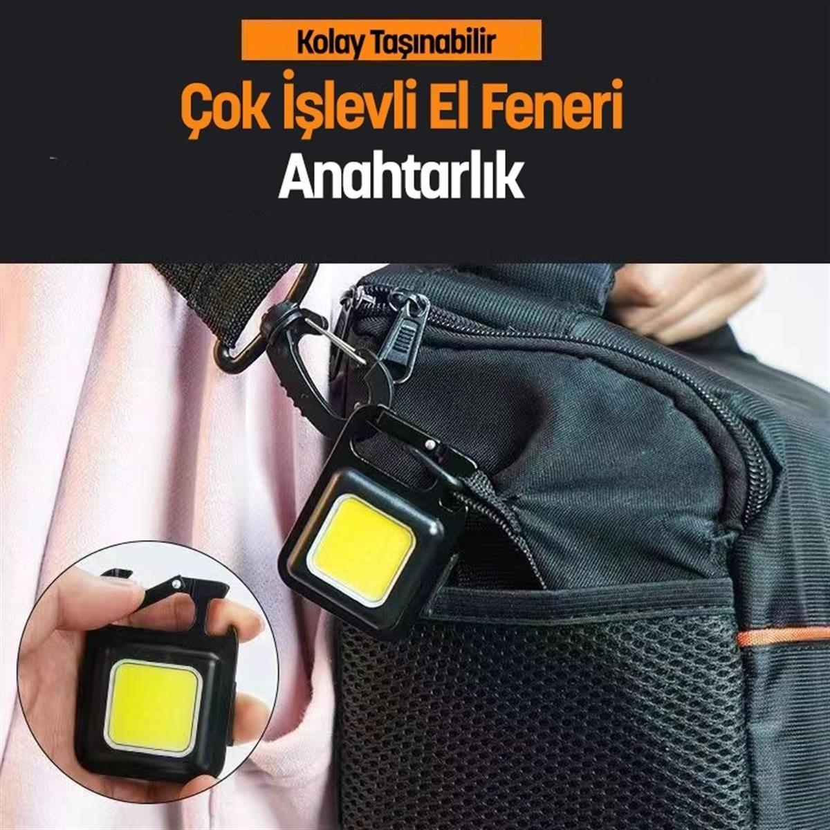 El Feneri Usbli Şarj Edilebilir Led Anahtarlık El Feneri Şişe Açacağı Mıknatıslı Kamp Feneri