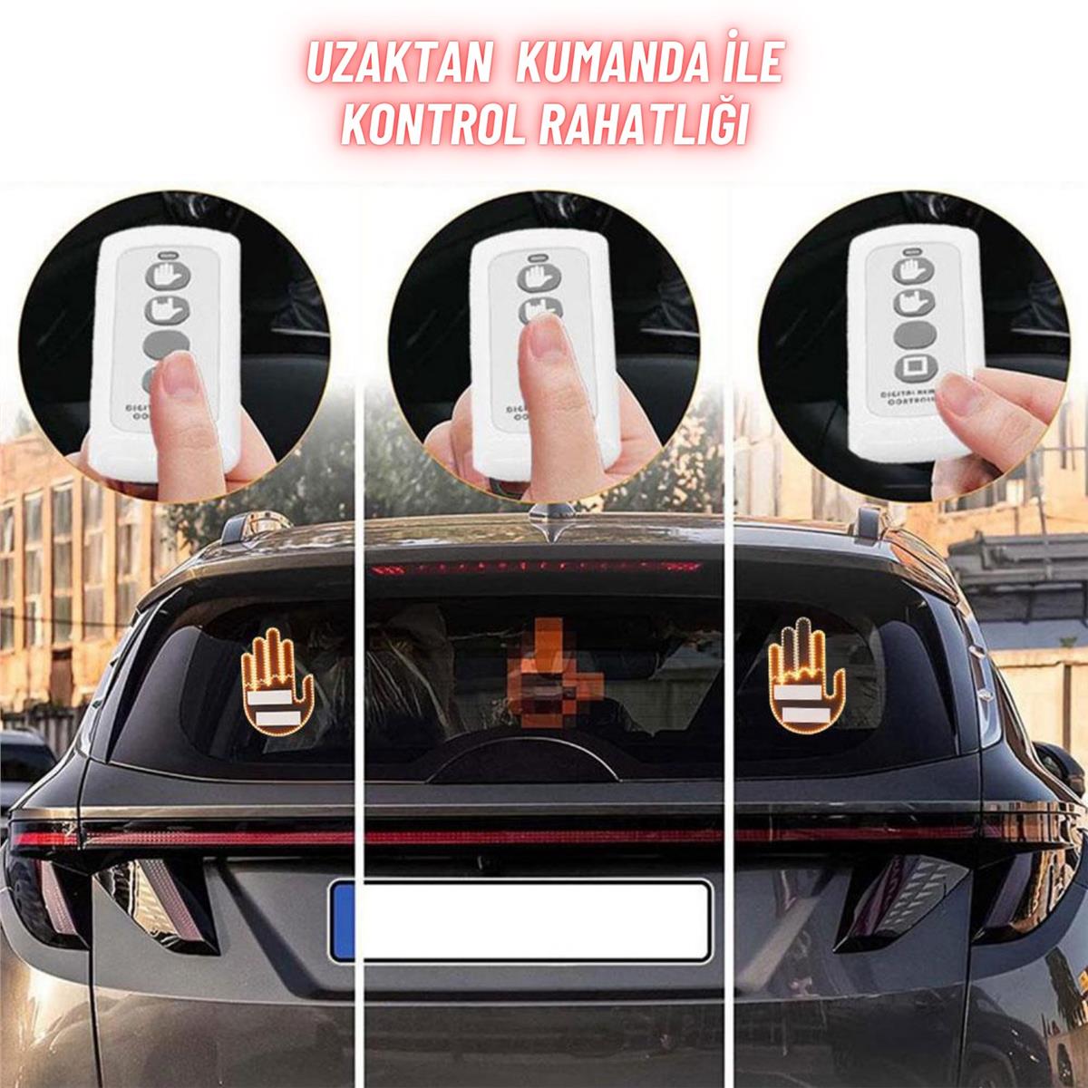 El Orta Parmak Led Kumandalı Araç İçi Reflektör Arka Cam 205 LED 3 Modlu Eğlenceli Mesaj Gösterici