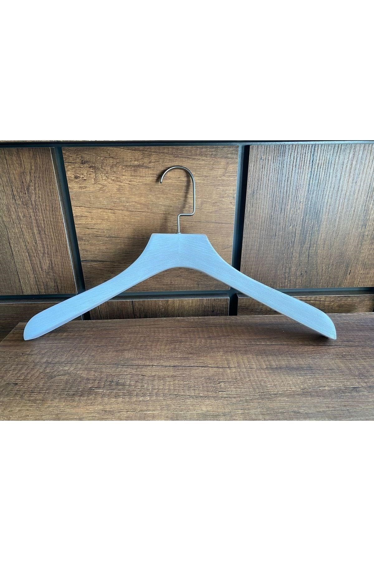 Erkek Ahşap Ceket Askı 43 Cm Eskitme Beyaz Naturel Askı 5 Adet