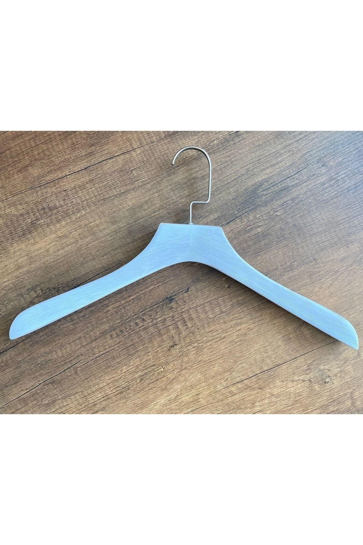 Erkek Ahşap Ceket Askı 43 Cm Eskitme Beyaz Naturel Askı 5 Adet