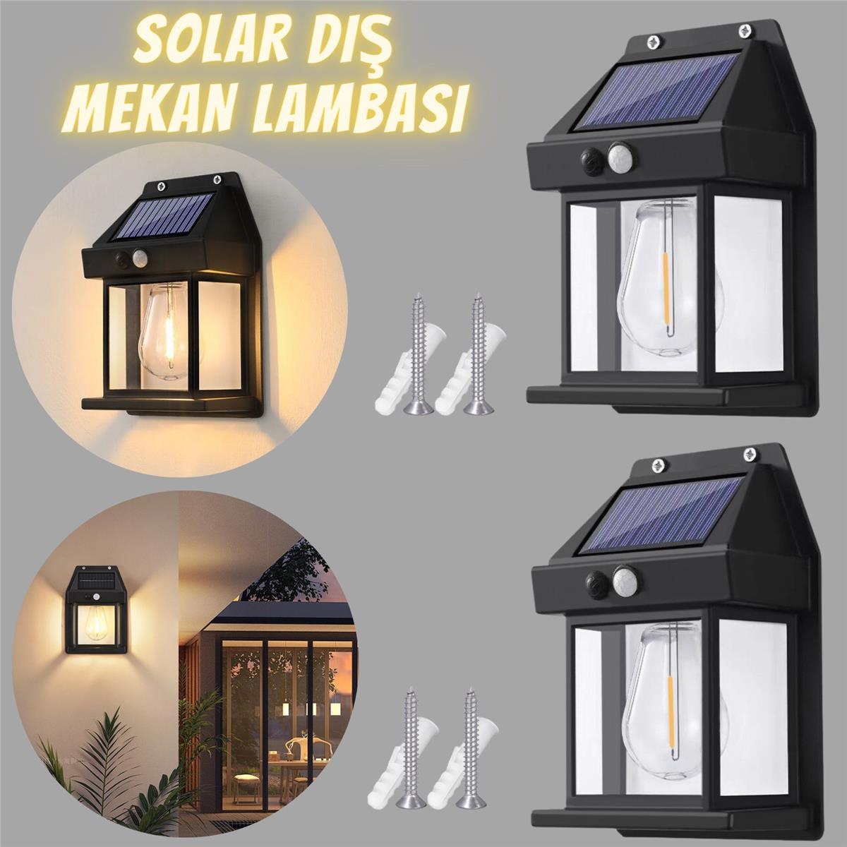 Güneş Enerjili Bahçe Aydınlatması Aplik Dekor Solar Ve Sensörlü Bahçe Balkon ve Garaj Lambası