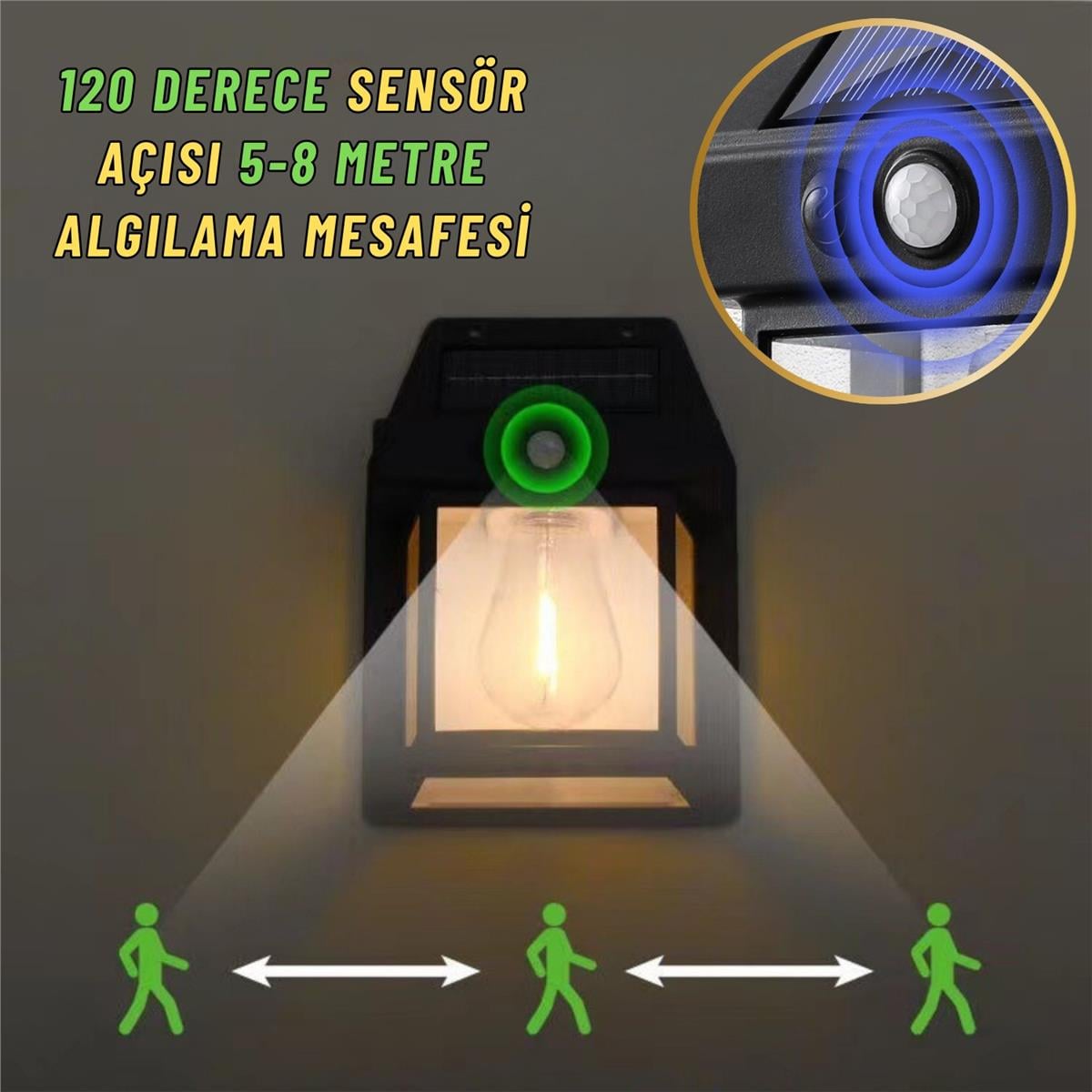 Güneş Enerjili Bahçe Aydınlatması Aplik Dekor Solar Ve Sensörlü Bahçe Balkon ve Garaj Lambası