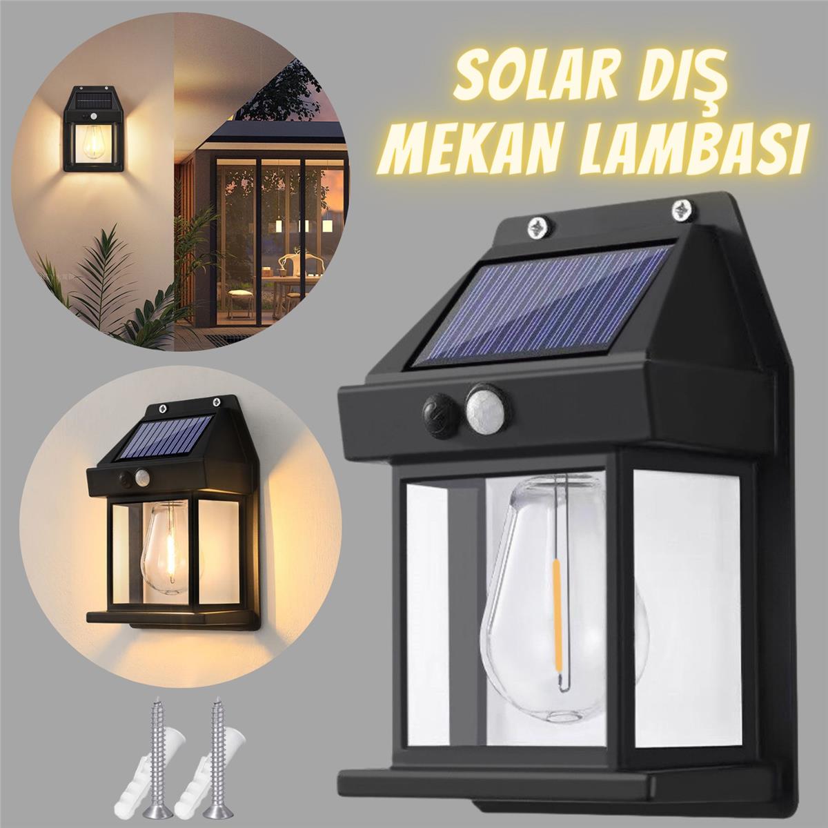 Güneş Enerjili Bahçe Aydınlatması Aplik Dekor Solar Ve Sensörlü Bahçe Balkon ve Garaj Lambası