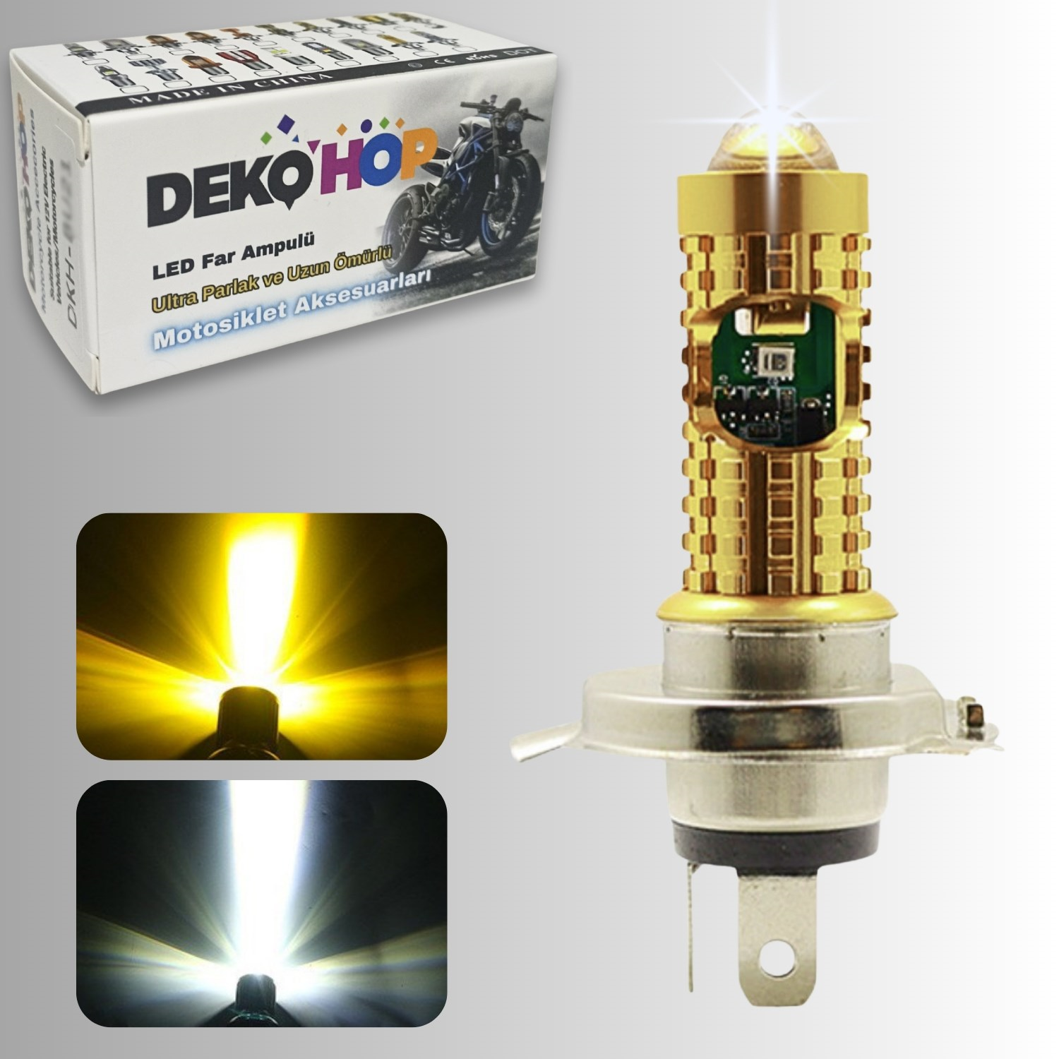 H4 Mercekli LED Ampul Delici LED Işık 12-24V Beyaz + Amber Sarı Uzun Kısa Far Lambası 10W/800LM