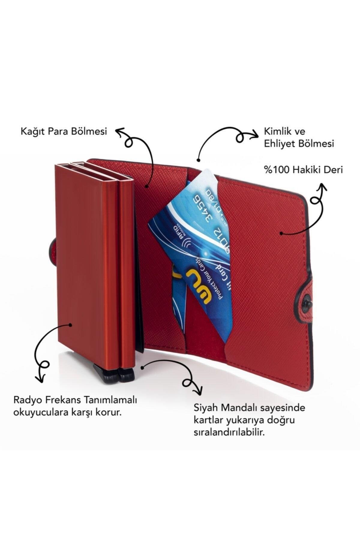 Hakiki Deri Çift Mekanizmalı Kartlık Cüzdan Otomatik Akıllı Kartlık Renk Seçenekli