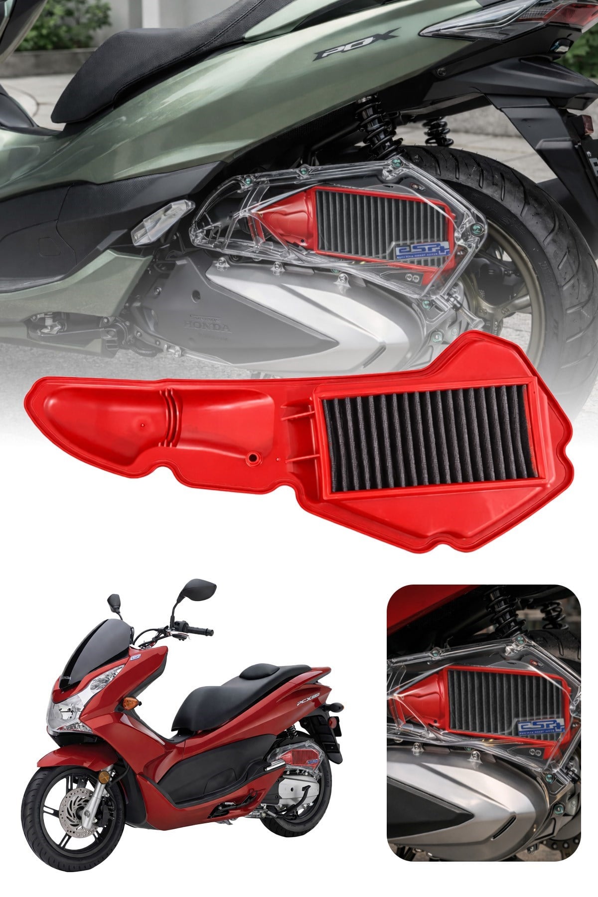 HONDA PCX Uyumlu KIRMIZI Temizlenebilir Performans Hava Filtresi (2021-2026) 