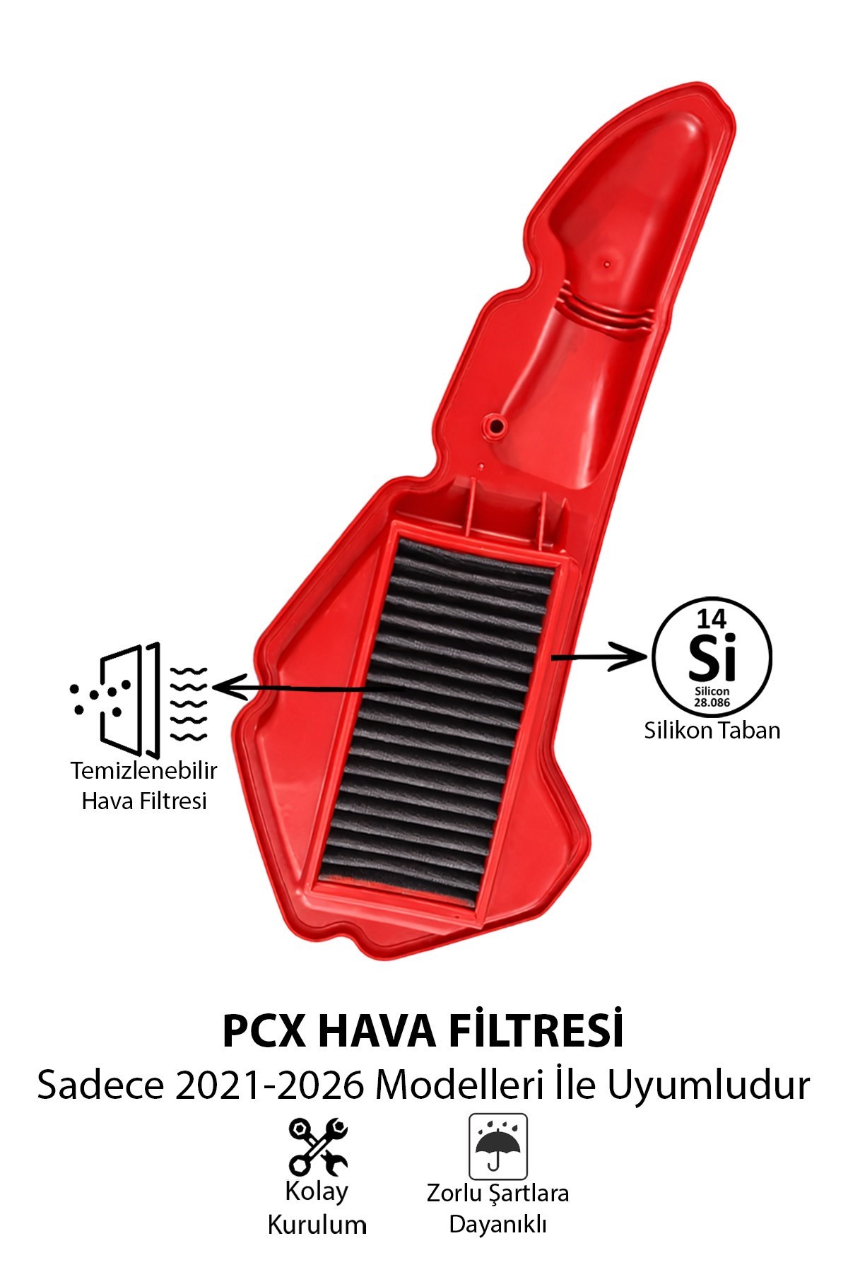 HONDA PCX Uyumlu KIRMIZI Temizlenebilir Performans Hava Filtresi (2021-2026) 