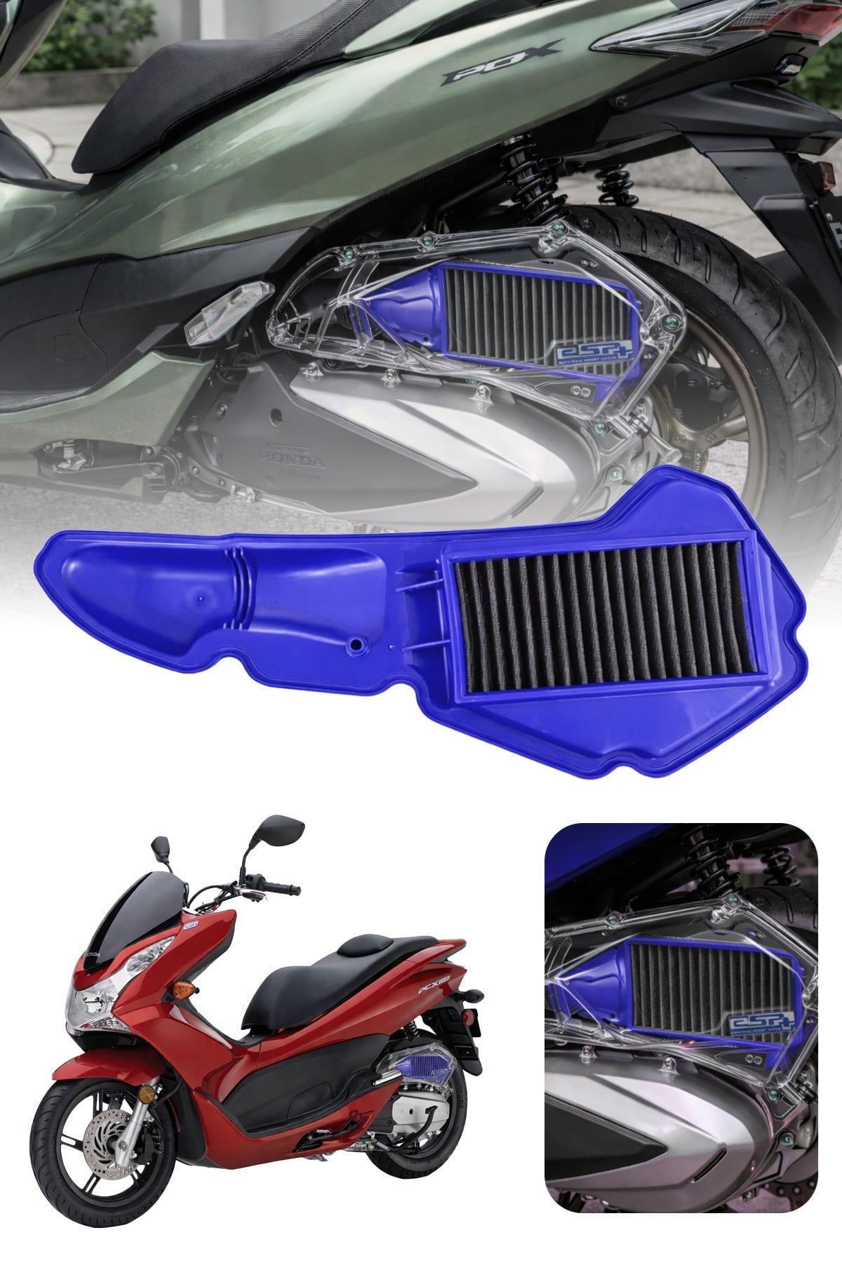 HONDA PCX Uyumlu MAVİ Temizlenebilir Performans Hava Filtresi (2021-2026)