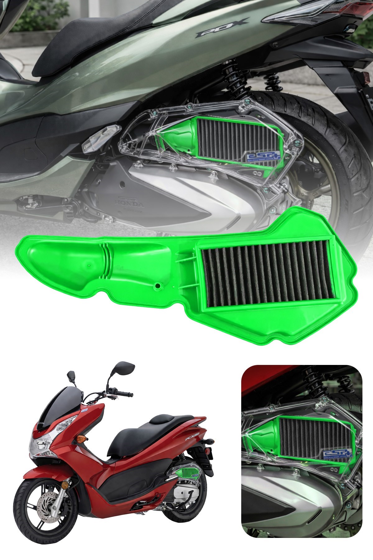 HONDA PCX Uyumlu YEŞİL Temizlenebilir Performans Hava Filtresi (2021-2026)