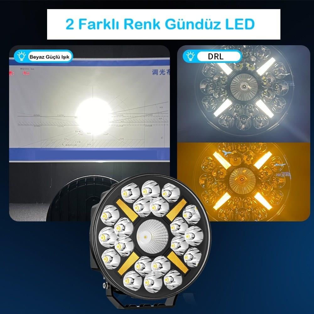 Kamyon Tır 9 İnç Sis Farı Tepe ve Tampon Lambası 100 W Projektör Lamba Gündüz Led DRL Sarı ve Beyaz