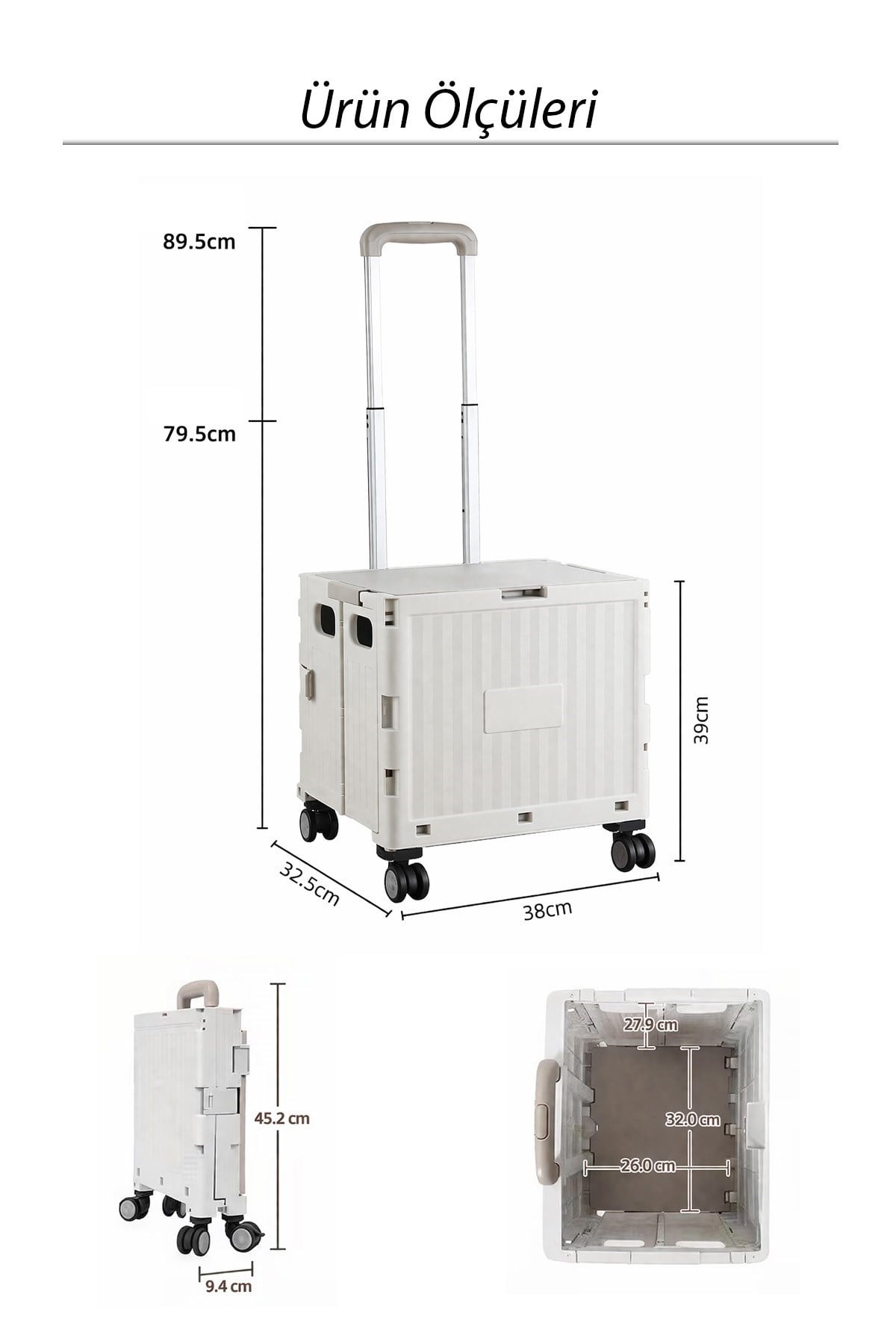 Katlanabilir Alışveriş Arabası Tekerlekli Çok Amaçlı Taşıma Çantası 50L Depolama ve Bagaj Kutusu
