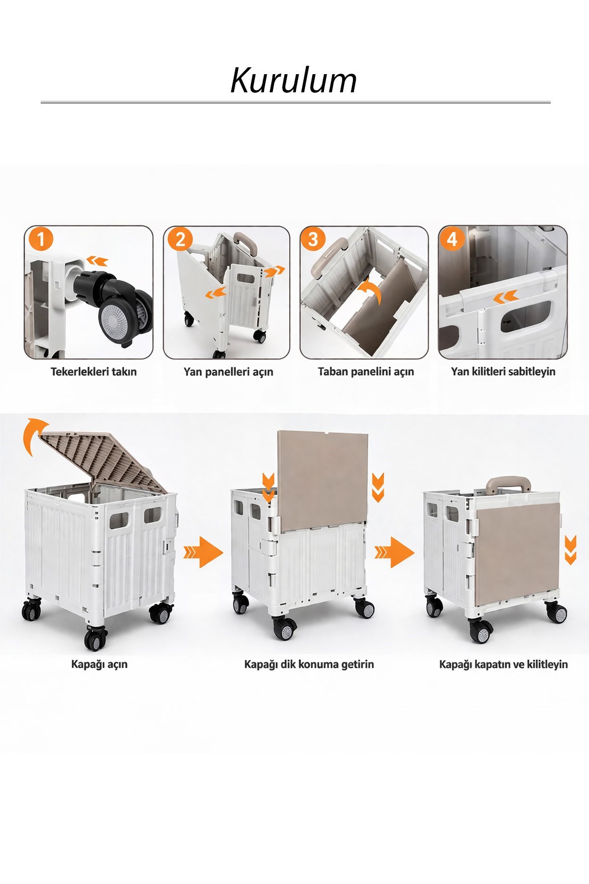 Katlanabilir Alışveriş Arabası Tekerlekli Çok Amaçlı Taşıma Çantası 50L Depolama ve Bagaj Kutusu