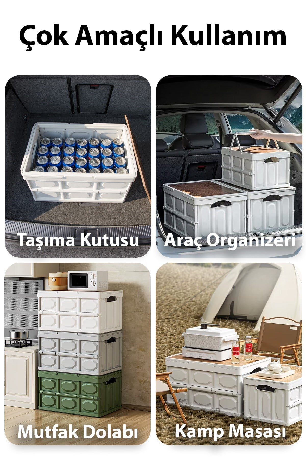 Katlanabilir Bagaj Düzenleyici Ahşap Kapaklı Taşıma Kutusu Çok Amaçlı Piknik Kamp Masa ve Organizer
