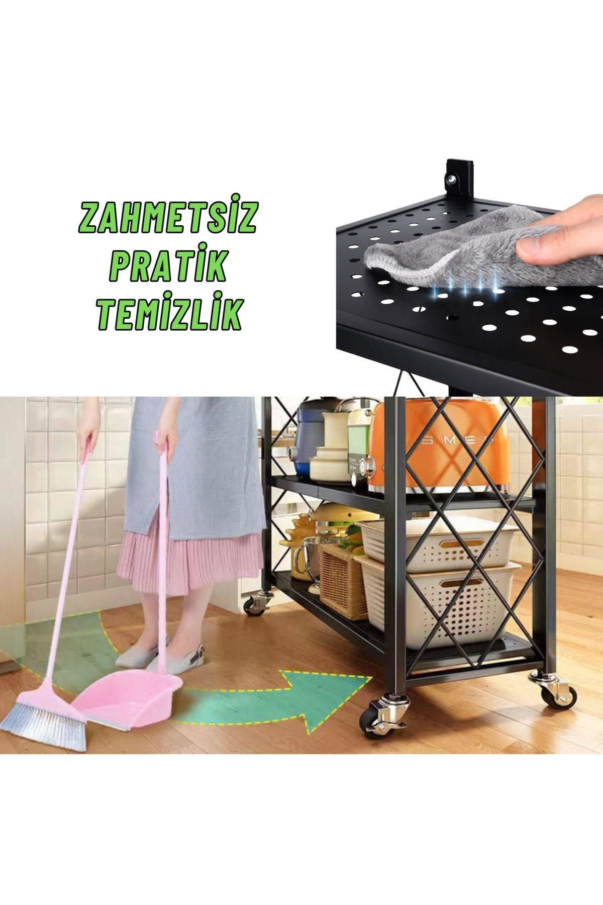 Katlanabilir Depo Rafı Mutfak Kiler Çiçeklik Tekerlekli Depolama Ve Düzenleme Rafı 161x71x34 cm
