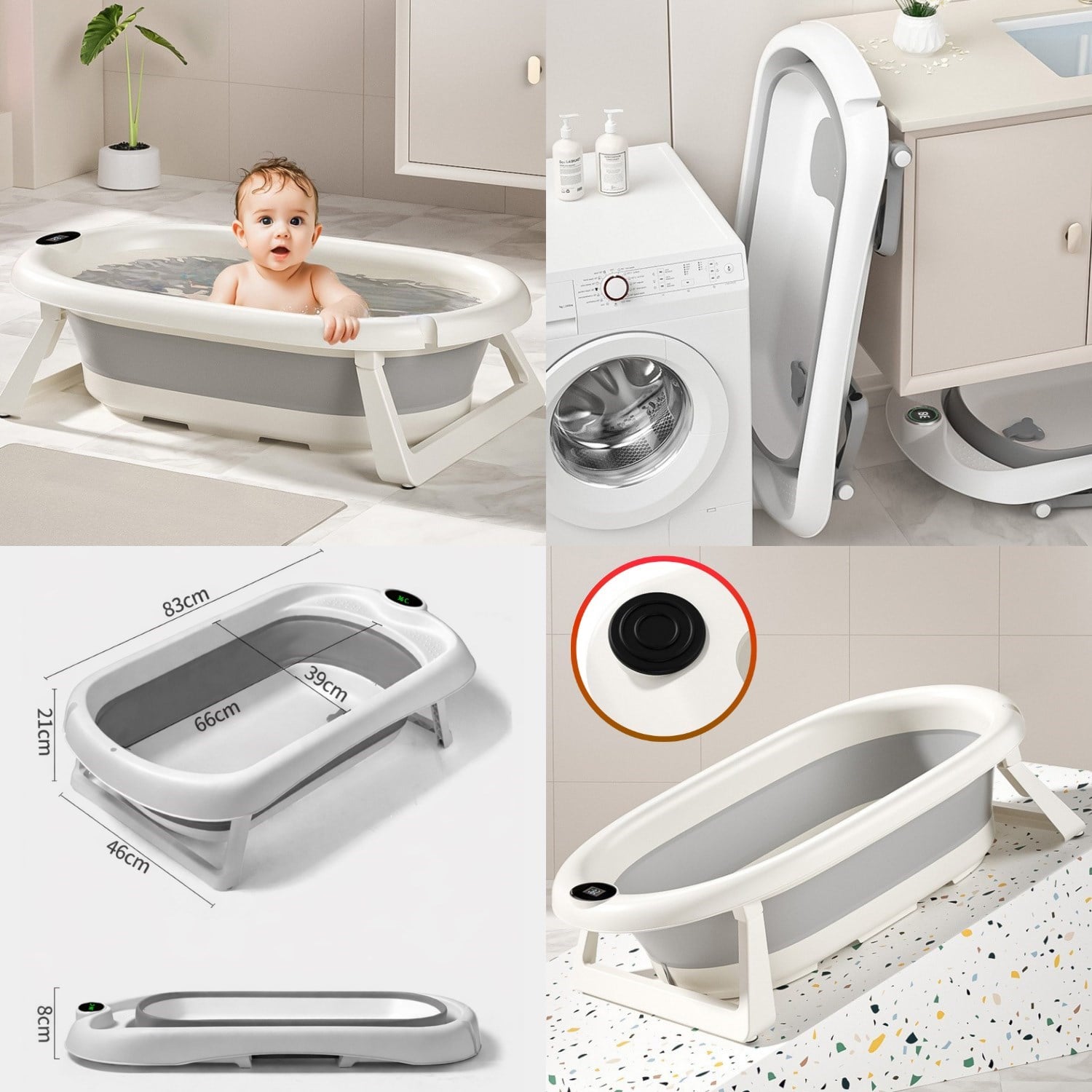 Katlanır Bebek Yıkama Banyo Küveti Seti  7 Parça Termometreli  Yastıklı Katlanabilir  Banyo Seti