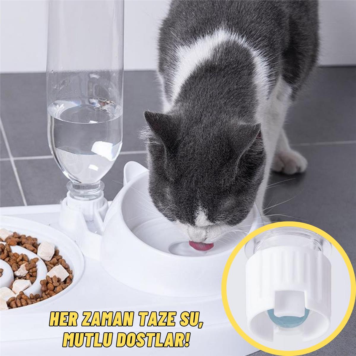 Kedi ve Köpek Mama ve Su Kabı Çelik Taslı Su Doldurma Özellikli MAVİ