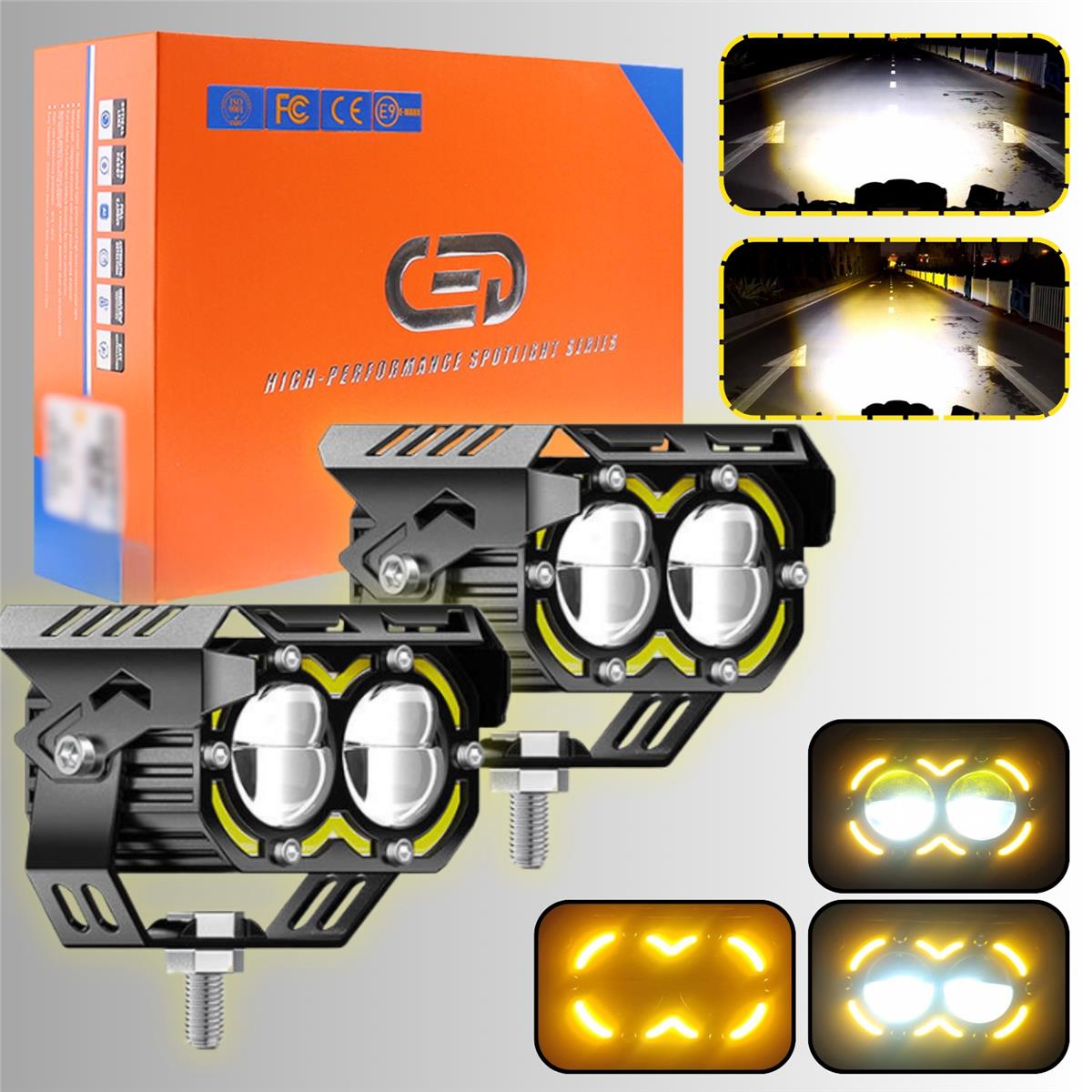 LED DRL Motosiklet Sis Farı Çakarlı Off Road 4 Mod Delici Yüksek Performans Metal Far Seti
