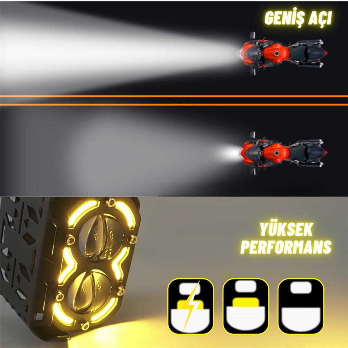 LED DRL Motosiklet Sis Farı Çakarlı Off Road 4 Mod Delici Yüksek Performans Metal Far Seti