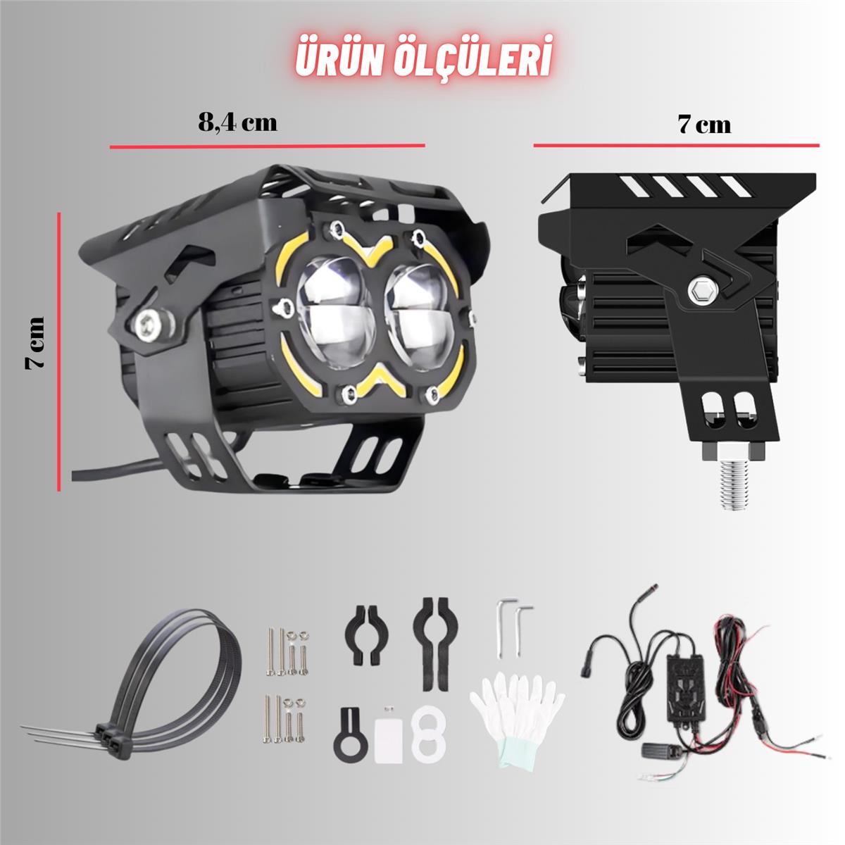 LED DRL Motosiklet Sis Farı Çakarlı Off Road 4 Mod Delici Yüksek Performans Metal Far Seti