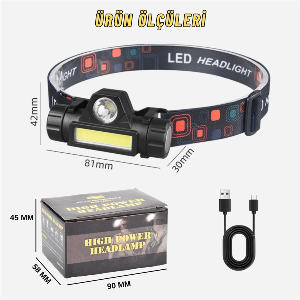Led Kafa Feneri Dağcılık, Kamp, Balıkçılık, Gece Yürüyüş Şarjlı Magnet Çalışma Lambası