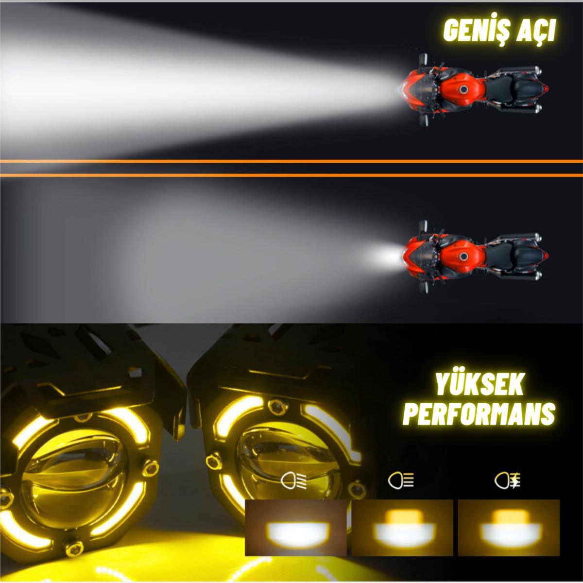 LED Motosiklet ve Off Road Sis Farı Çakarlı Ultra Parlak 4 Modlu Yüksek Performans Metal 12V-24V