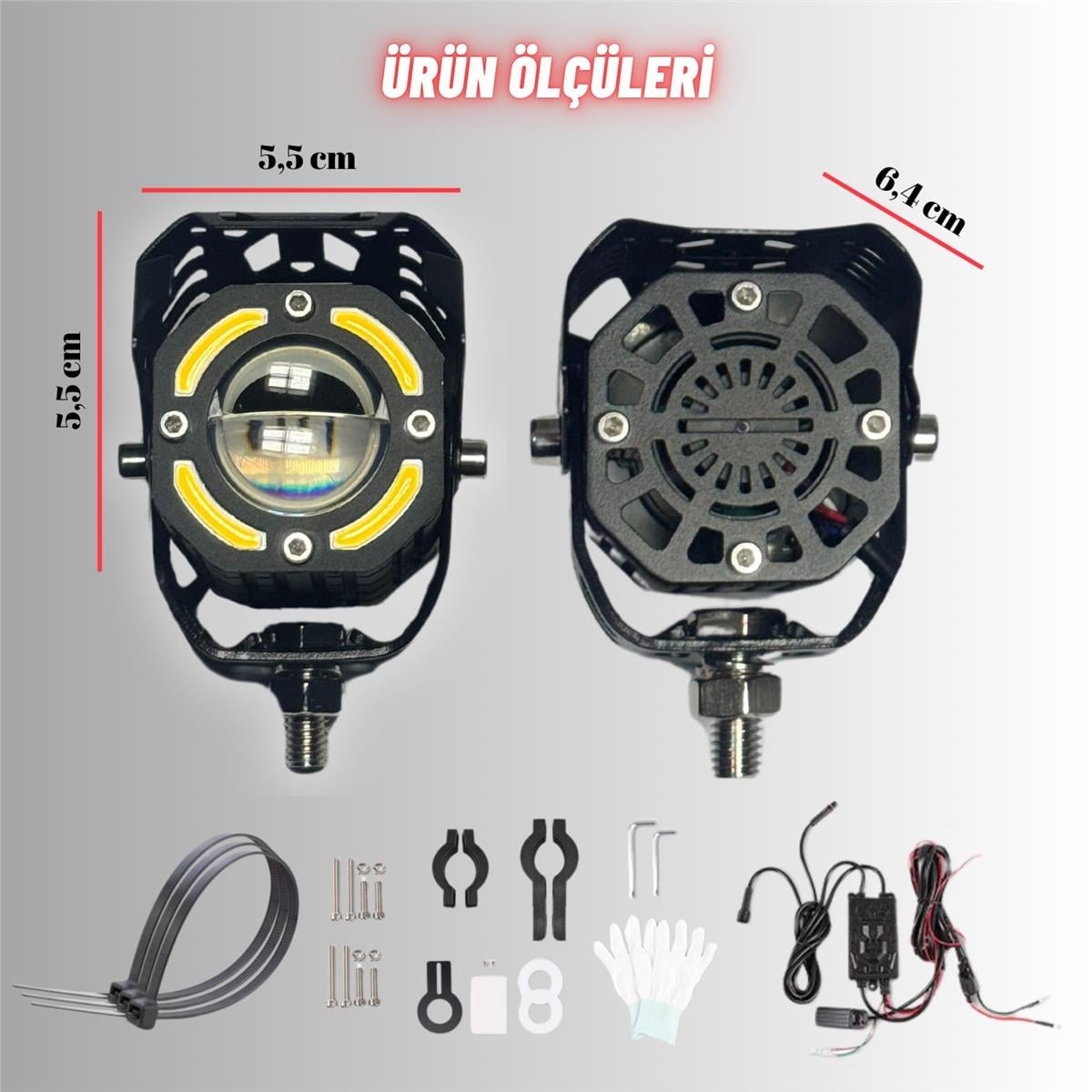 LED Motosiklet ve Off Road Sis Farı Çakarlı Ultra Parlak 4 Modlu Yüksek Performans Metal 12V-24V