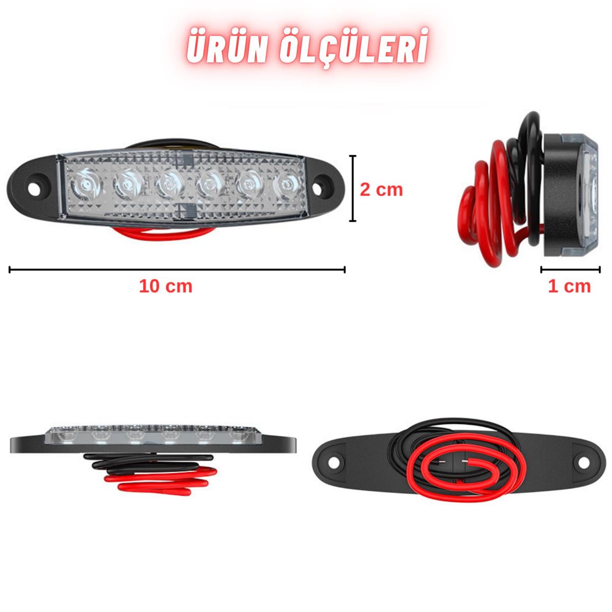 LED Sinyal Lambası Parmak LED 12V-24V 6 Ledli Su Geçirmez Etek Lamba Dorse Kamyon için 10 cm 10 Adet