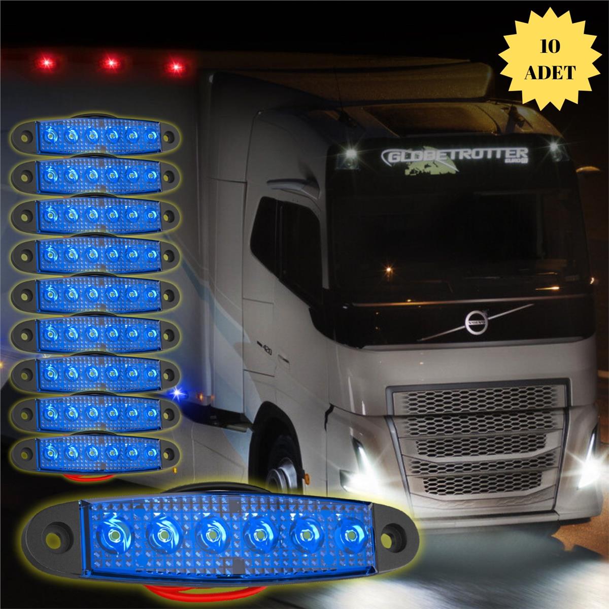 LED Sinyal Lambası Parmak LED 12V-24V 6 Ledli Su Geçirmez Etek Lamba Dorse Kamyon için 10 cm 10 Adet