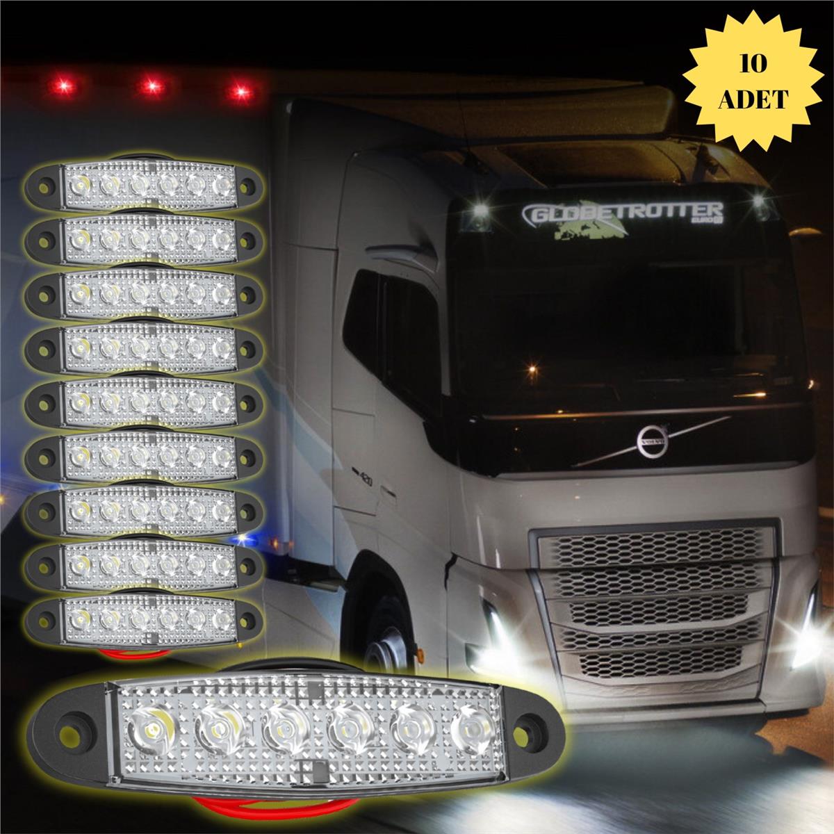 LED Sinyal Lambası Parmak LED 12V-24V 6 Ledli Su Geçirmez Etek Lamba Dorse Kamyon için 10 cm 10 Adet
