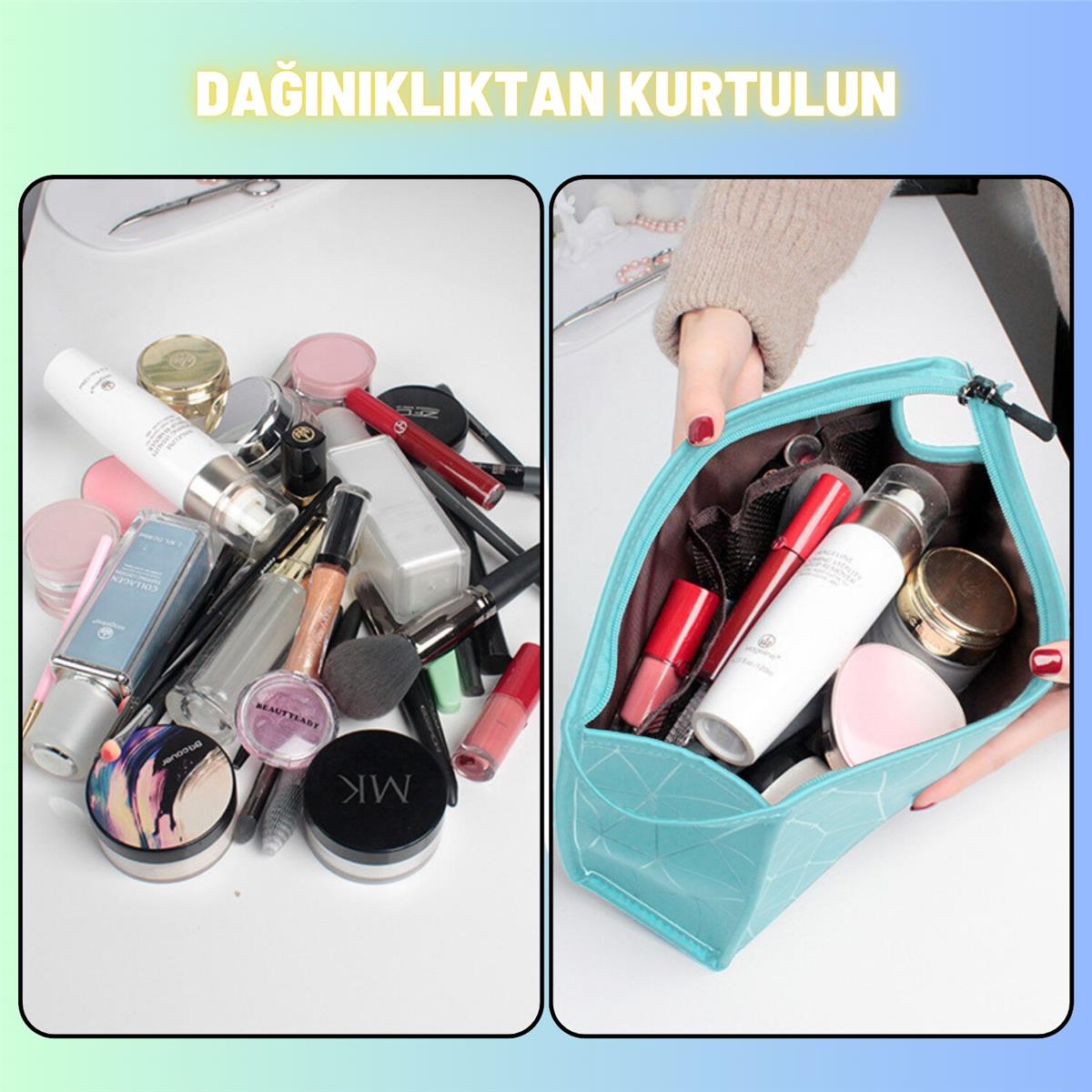 Makyaj Kozmetik Bakım Malzemesi Çantası Organizer Sıvı Dayanıklı Seyahat Çantası