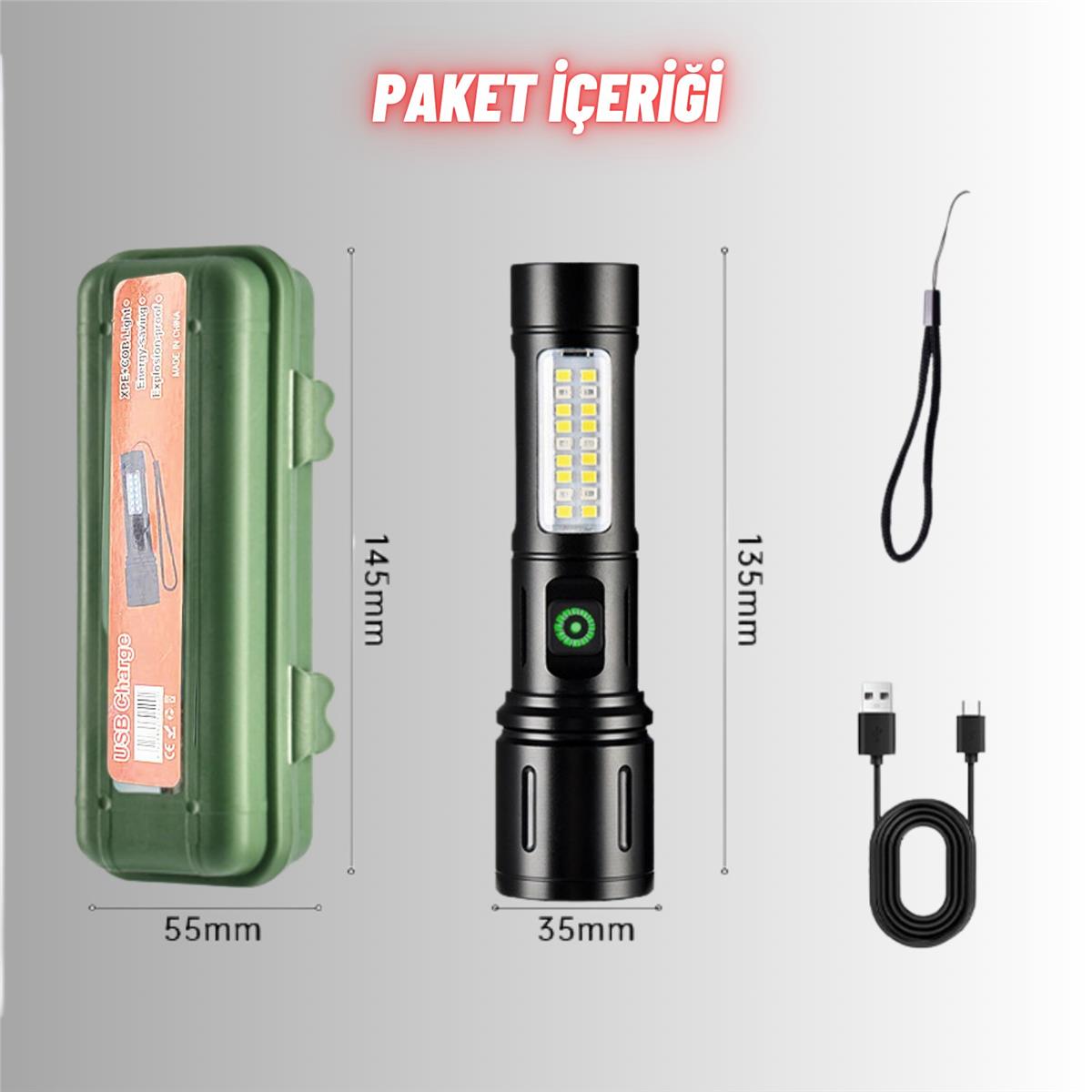 Metal LED El Feneri SOS Flaş Uzun Menzil 7 Mod Kamp Araç İçi Piknik için Ultra Güçlü Fener ve Işıldak