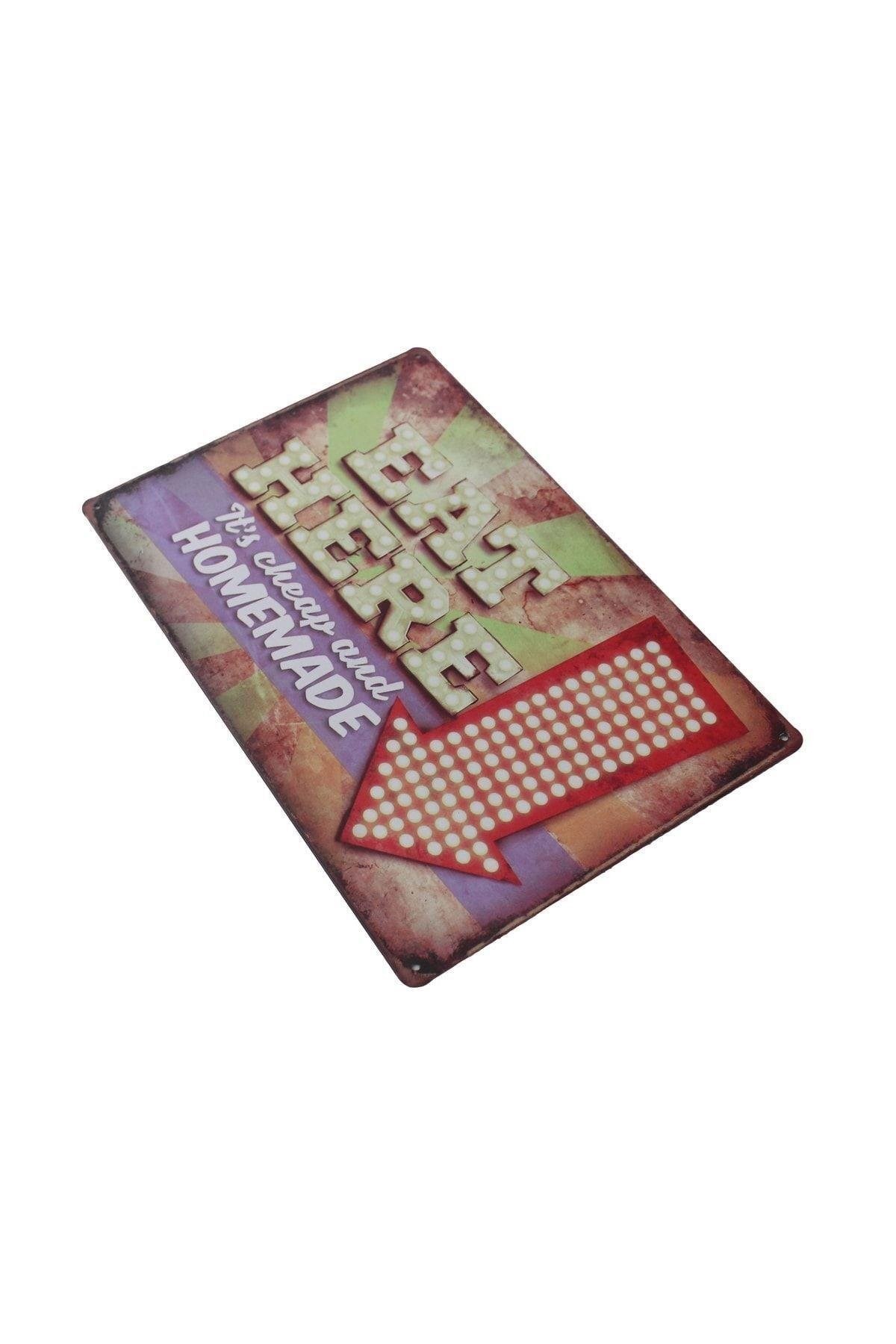 Metal Tabela Dekoratif Eat Here Dekor Duvar Süsü 30x20 Cm