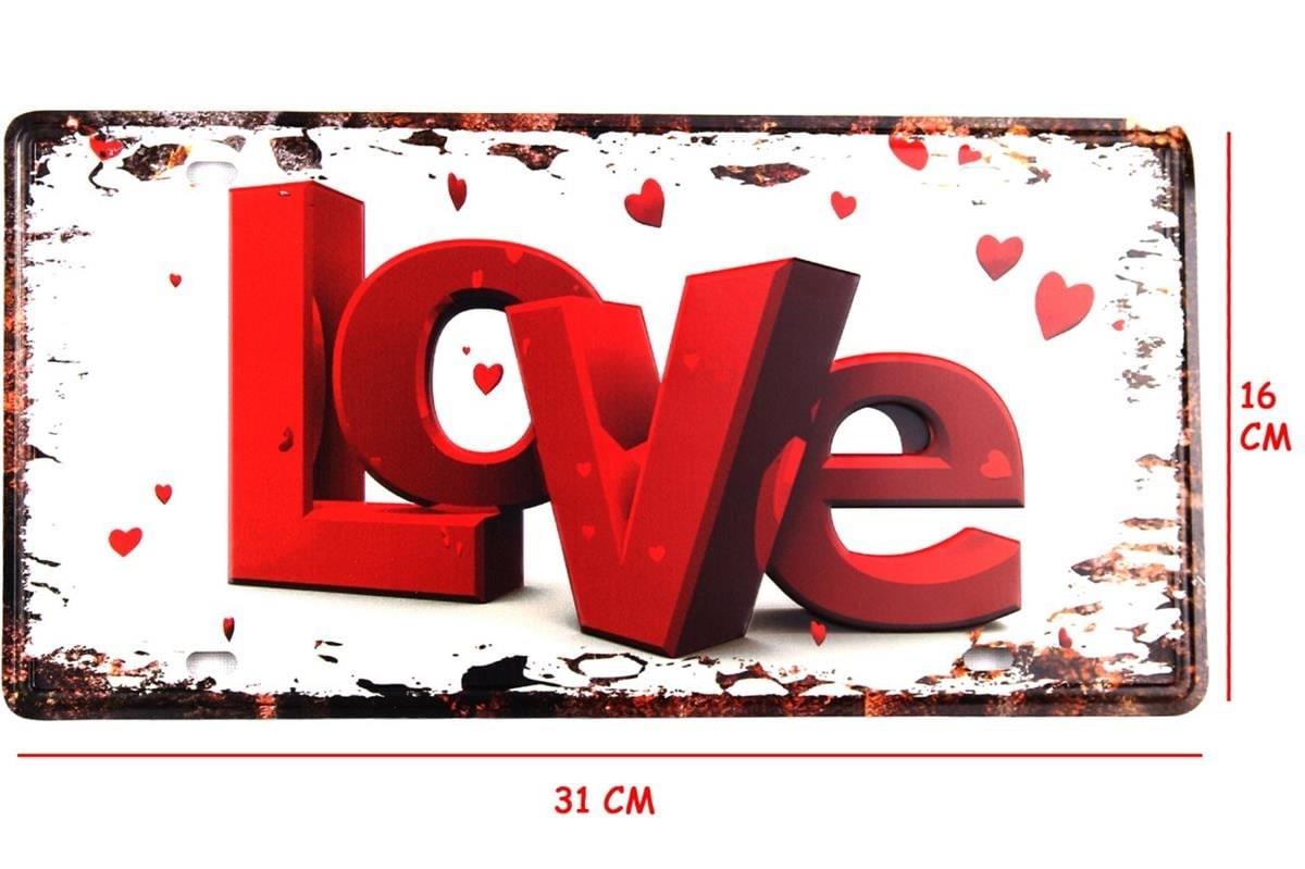 Metal Tablo Dekoratif Retro Dekor Duvar Süsü Love 30x15 CM