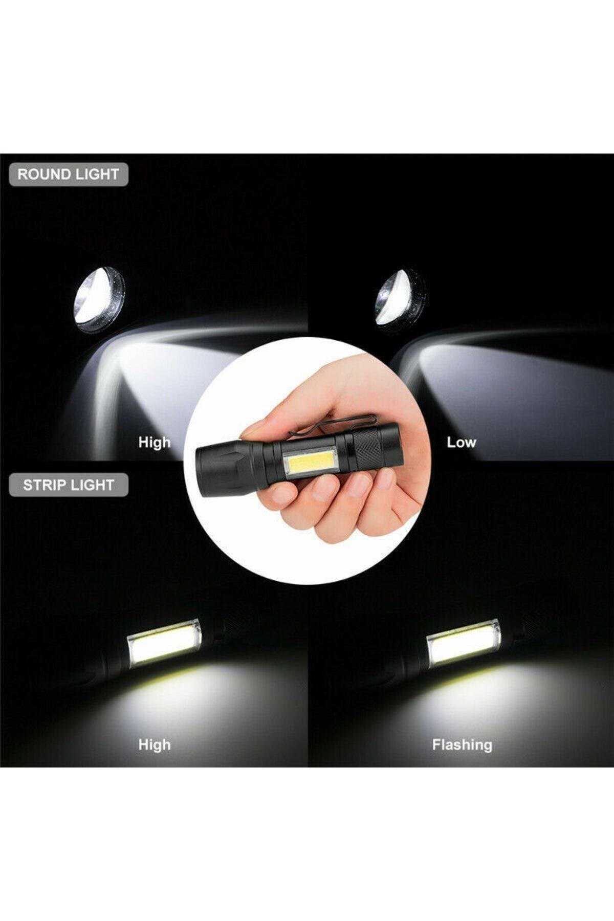 Mini El Feneri Ultra Güçlü Cob Led Şarjlı Avcılık Kamp Deprem Çantası Feneri