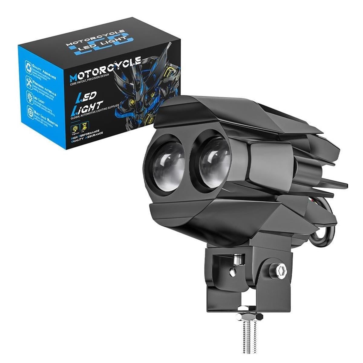2 ADETMotosiklet Çift Göz Led Lazer Sis Farı Delici Beyaz Sarı Çift Renk 12-80 Volt 