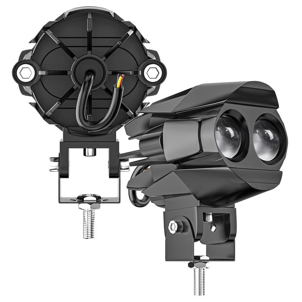 2 ADETMotosiklet Çift Göz Led Lazer Sis Farı Delici Beyaz Sarı Çift Renk 12-80 Volt 