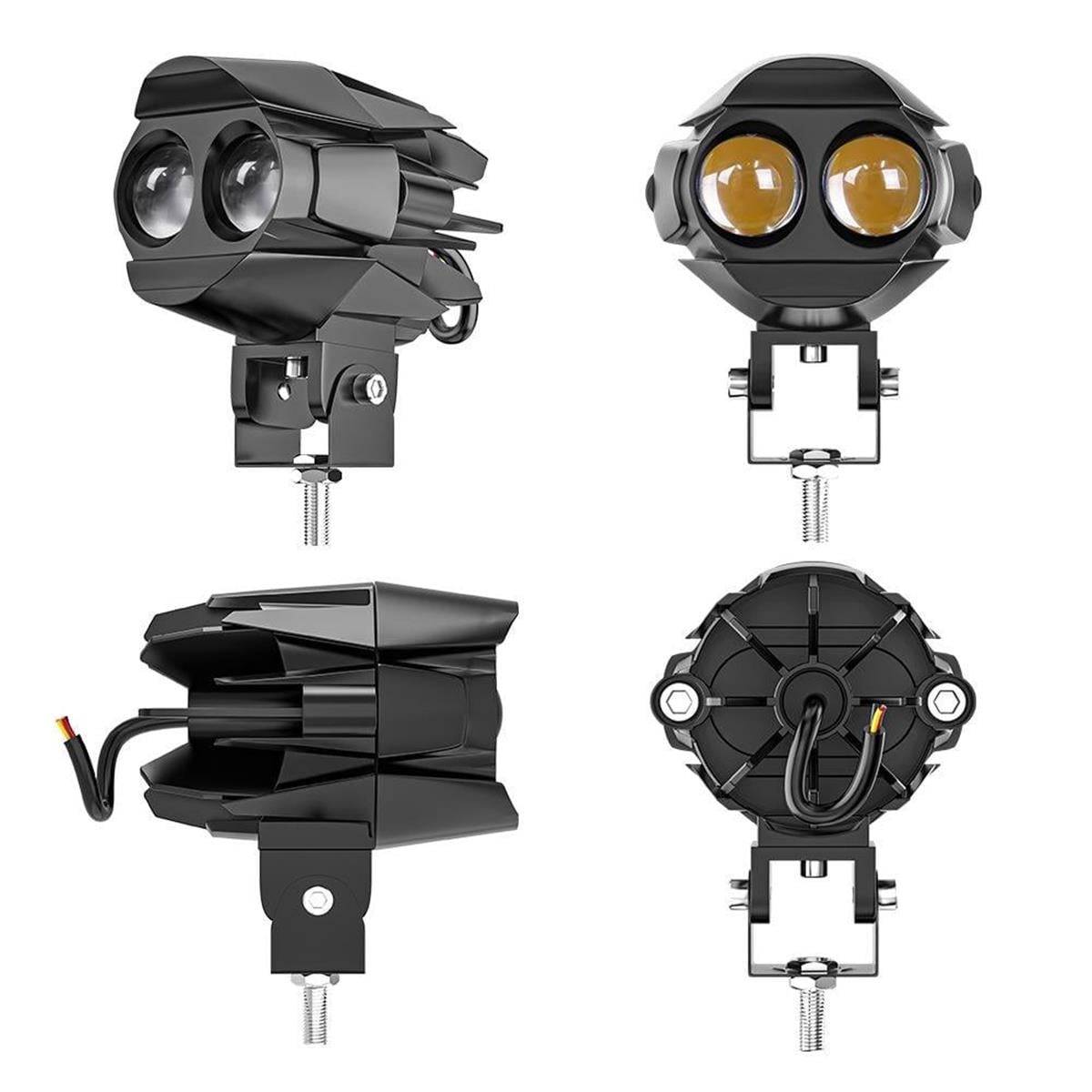 2 ADETMotosiklet Çift Göz Led Lazer Sis Farı Delici Beyaz Sarı Çift Renk 12-80 Volt 